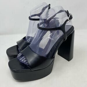 Zara Platform High Heels Black Faux Lether Sandals Womens Size 9
